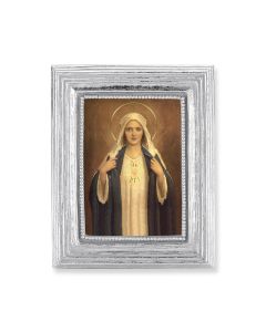 3 3/4" x 4 1/2" Silver Frame with a Immaculate Heart of Mary Print-P65