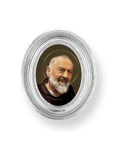 3 1/2" x 4 1/2" Silver Oval Frame with a Padre Pio Print-P65