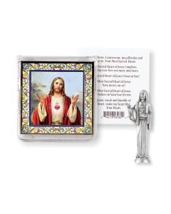 Sacred Heart of Jesus Pocket Statue with Holy Card in a Clear Pouch-P65