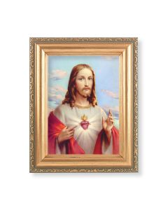5.5" x 7" Antique Gold Frame with a Sacred Heart of Jesus Print