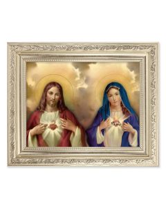 8.25" x 10.25" Silver Ornate Frame with a 6" x 8" The Sacred Hearts Print
