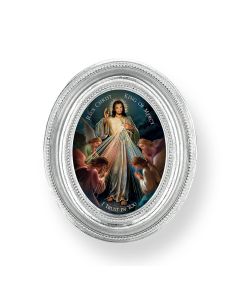 3 1/2" x 4 1/2" Silver Oval Frame with a Jesus King of Mercy Print-P65