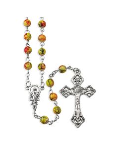 6mm Green Marbleized Glass Bead Rosary-P65