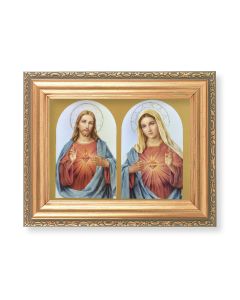 5 1/2" x 7" Antique Gold Frame with a 4 1/2" x 5 1/2" Sacred Hearts Print