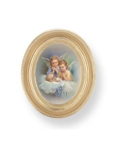 3 1/2" x 4 1/2" Gold Oval Frame with a Guardian Angels Print-P65