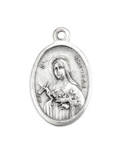 1" Oval Antiqued Silver Oxidized Saint Theresa Medal