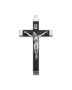 2 3/4" Black Wood Nickel Bound Crucifix with Antiqued Silver Corpus