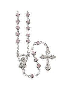 4mm Pink Epoxied Heart Shaped Bead Rosary with Oxidized Center and Crucifix-P65