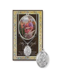 Saint Luke Genuine Pewter Medal on a 24" Chain with Biography and Picture Folder