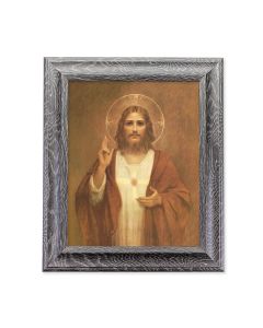 10 1/2" x 12 1/2" Grey Oak Finish Frame with an 8" x 10" Sacred Heart of Jesus Print