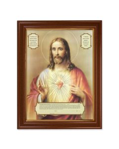 15 1/2" x 19 1/2" Walnut Finish Frame with Gold Accent and a 12" x 16" Sacred Heart of Jesus - Enthronement Textured Art