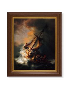 10 1/2" x 12 1/2" Walnut Finish Beveled Frame with 8" x 10" Rembrandt: The Storm on the Sea of Galilee Textured Art