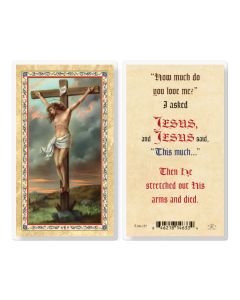 I Asked Jesus Crucifixion Laminated Holy Card. Inc. of 25