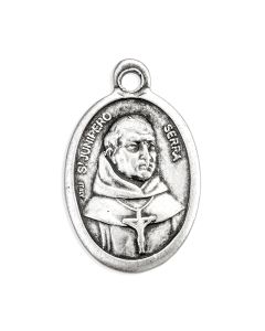 1" Oval Antiqued Silver Oxidized Saint Junipero Medal