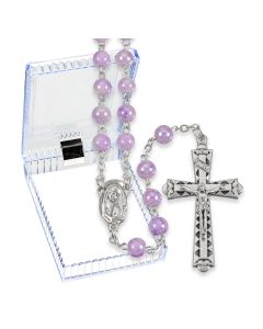 6mm Violet Marbleized Rosary with Center and Crucifix, Boxed
