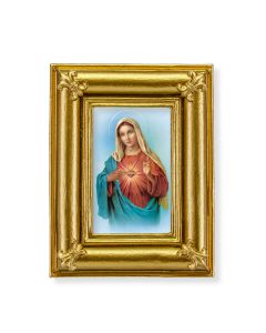 Gold Frame with Fleur de lis Corners and an Immaculate Heart of Mary Print-P65