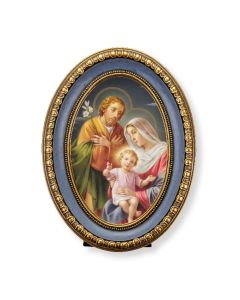 5 1/2" x 7 1/2" Oval Gold-Leaf Frame with a Holy Family Print-P65