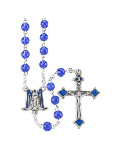 Cobalt Blue Glass Bead Rosary with Epoxied Center and Crucifix