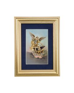 5 1/4" x 6 3/4" Gold Leaf Frame-Navy Blue Matte with a 2 1/2" x 3 3/4" Saint Michael Print