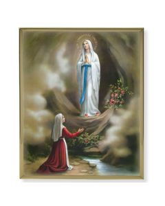 11" x 14" Gold Plaque Frame with a Our Lady of Lourdes Print