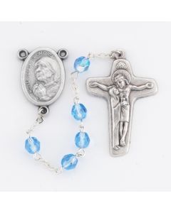 6mm Sapphire Glass Bead Saint Teresa Rosary with Oxidized Centerpiece and Crucifix