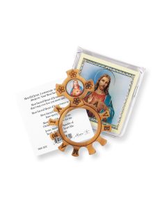 Olive Wood Sacred Heart Rosary Ring with Prayer Card-P65