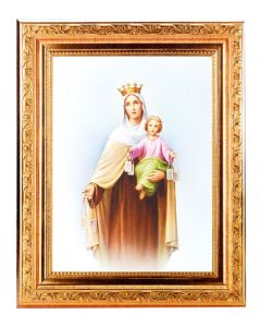 8 1/4" x 10 1/4" Gold Ornate Frame with a 6" x 8" Our Lady of Mount Carmel Print
