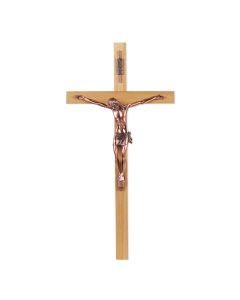 13" Oak Wood Crucifix with Antique Copper Finish Corpus