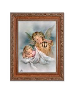 8.25" x 10.25" Ornate Wood Frame with a 6" x 8" Guardian Angels with Lantern Print