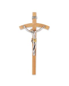8" Oak Crucifix with a Silver and Gold Finish Corpus