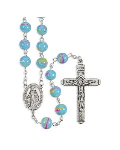 Aqua Colored Swirl Glass Bead Rosary