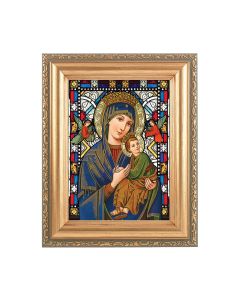 5.5" x 7" Antique Gold Frame with a 4.5" x 5.5" Our Lady of Perpetual Help Stained Glass Art