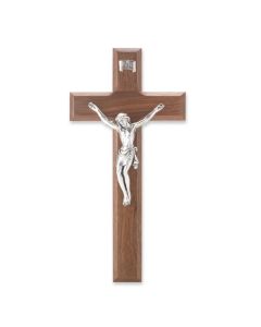 10" Walnut Crucifix with an Italian Silver Tone Corpus