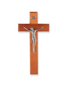 10" Cherry Wood Cross with a Fine Pewter Corpus