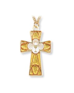 1 5/8" Gold and White Epoxied Eucharist Cross, Boxed