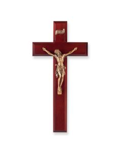10" Cherry Wood Cross with a Museum Gold Finish Corpus