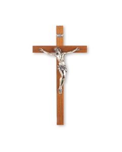 13" Wood Cross with Antiqued Silver Finished Cipolletti Corpus