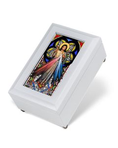 White Divine Mercy Stained Glass Music Box