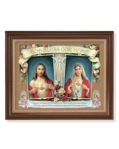 13 1/2" x 16 9/16" Walnut Finished Frame with 11" x 14" House Blessing- Sacred Heart of Mary and Immaculate Heart of Mary Textured Art