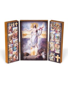 5" x 3" Stations of the Cross Natural Wood Triptych