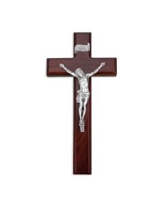 10" Dark Cherry Wood Cross with a Fine Pewter Corpus