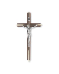 10" Walnut Crucifix with Gold Inlay and Antique Silver Finish Corpus-P65