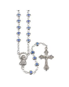 4mm Blue Epoxied Heart Shaped Bead Rosary with Oxidized Center and Crucifix-P65
