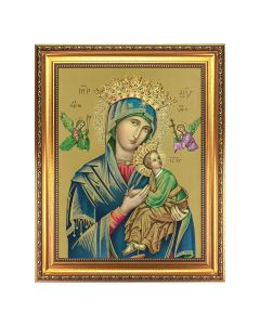 15 1/2" x 19 1/2" Antique Gold Leaf Beveled Frame with Bead Inlay and 12" x 16" Our Lady of Perpetual Help Textured Art