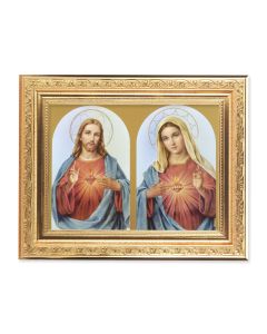 8 1/4" x 10 1/4" Gold Ornate Frame with a 6" x 8" The Sacred Hearts Print