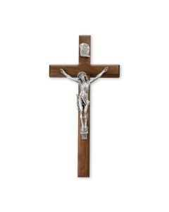 15" Walnut Cross with Antique Fine Pewter Corpus