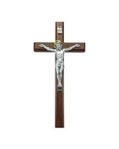 15" Heirloom Quality Walnut Cross with Silver Finish Italian Corpus
