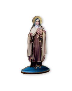 6" Saint Therese of Liseaux Laser Cut Wood Statue with Biography