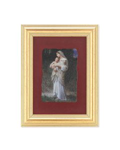 5" x 6.5" Gold Leaf Frame with 2.5" x 3.25" Bouguereau: Divine Innocence Fresco Print Mounted on Red Velvet Lining