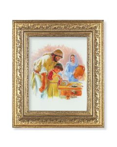 12 1/2" x 14 1/2" Ornate Gold Leaf Antique Frame with 8" x 10" Jesus the Carpenter Print
